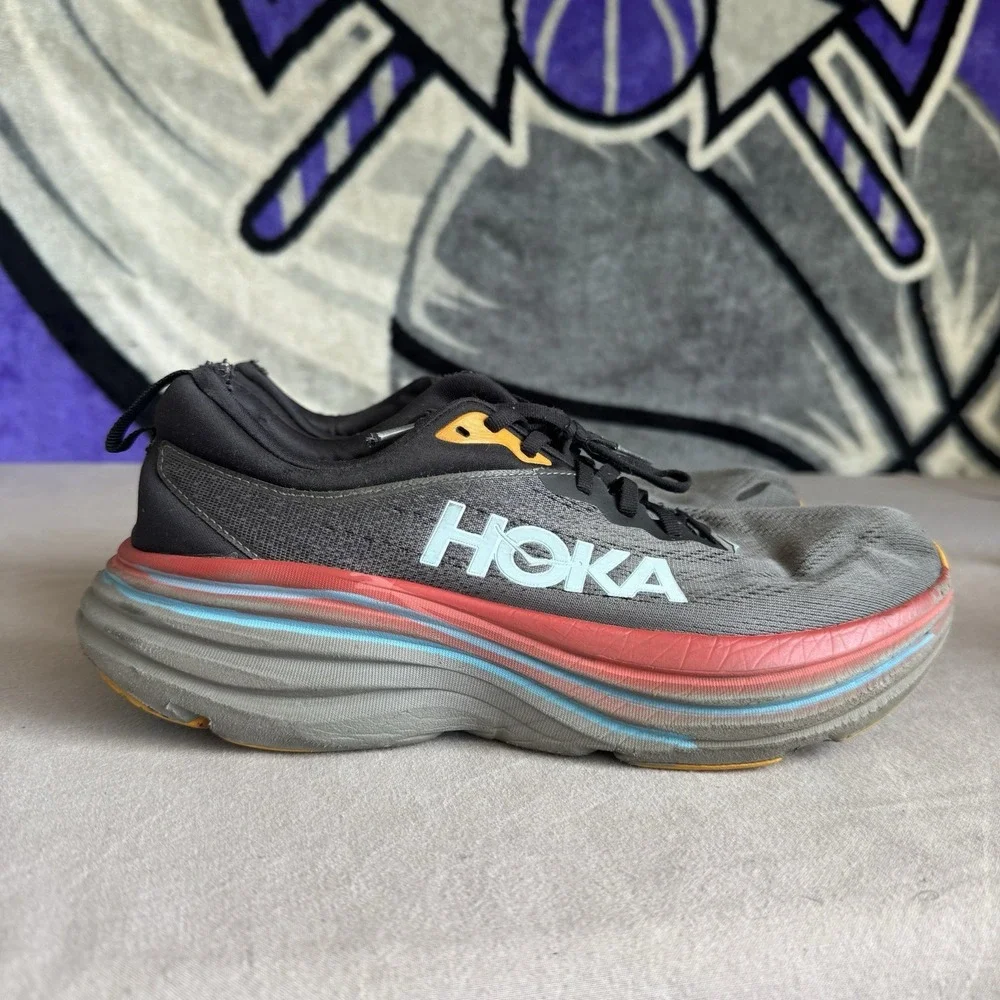 Size 10D - Hoka One One HOKA Bondi 8 Anthracite Blue Red 1123202 ACTL